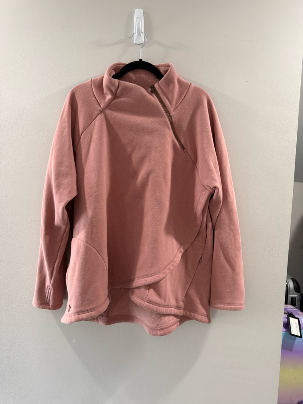 Athleta Rose Pink Asymmetrical Teddy Fleece Sweatshirt